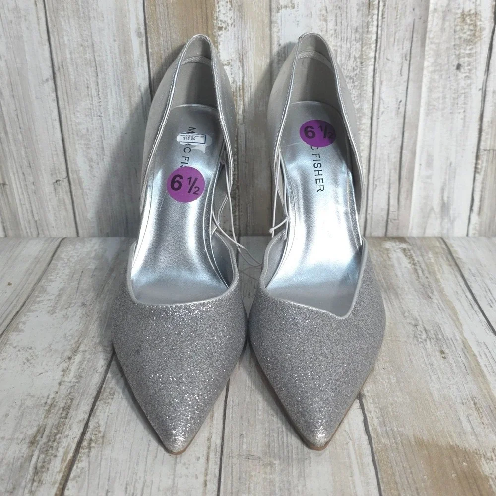 Marc Fisher Womens Silver Glitter Pointed Toe D'Orsay Stiletto Pumps Size 6.5M